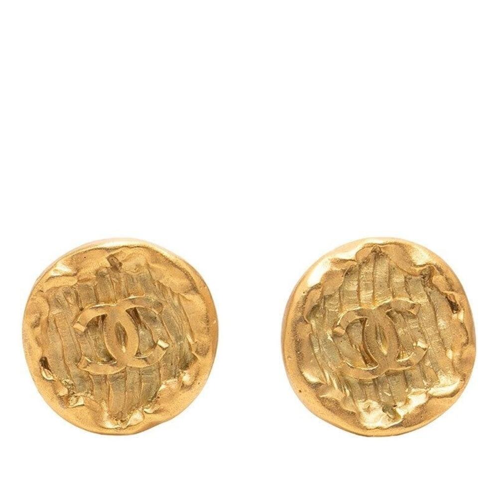 Chanel CC Logo Vintage Gold Plated Earrings